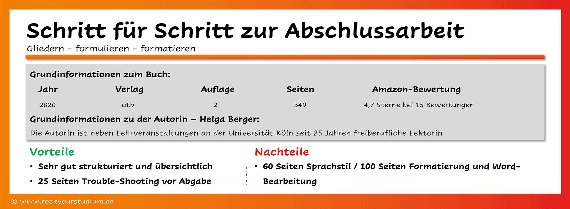 Übersicht der Vor- und Nachteile des Abschlussarbeitenratgebers: Schritt für Schritt zur Abschlussarbeit